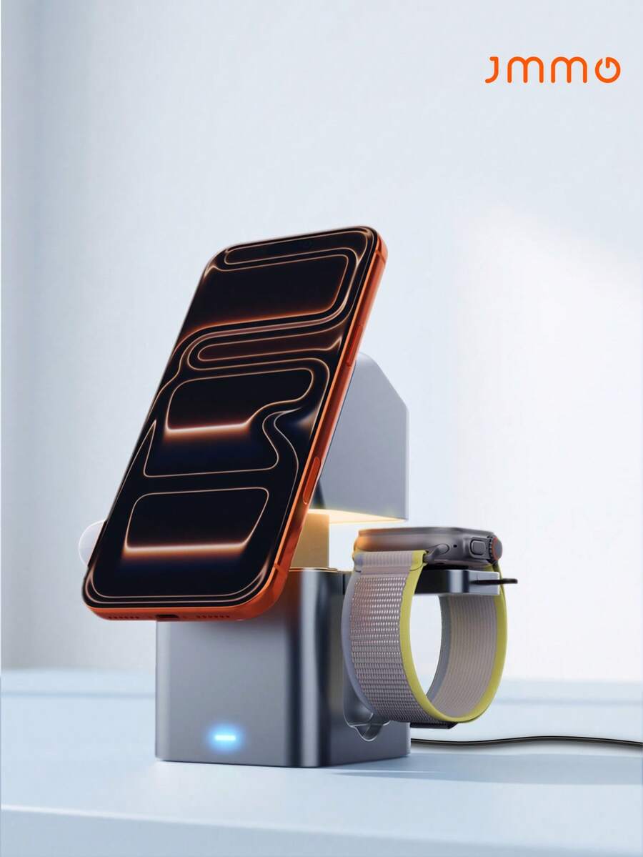 JMMO 3合1無線充電站,與智慧手錶快速磁吸充電支架,緊湊鋁合金充電底座,適合書桌臥室極簡裝飾 - 灰色 - 查看 1