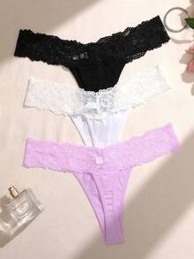 SHEIN 3件/組蕾絲拼接無痕內褲 - 彩色 - 查看 2