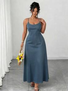 Elenzga Vestido de tirantes finos azul minimalista talla grande - Multicolor - Ver 5