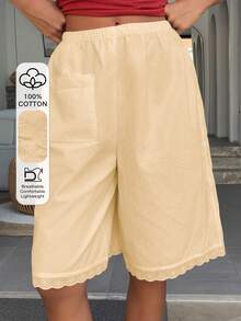 Livesso Women's Lace Patchwork Solid Color Short 5-Inch Pajama Pants - Yellow - View 4