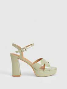 CUCCOO LuxiPop Sandal Wedges Platform Wanita, Ujung Terbuka, Tali Silang, Gesper Pergelangan Kaki, Hak Tebal, Cocok untuk Wanita yang Mengenakan Pakaian untuk Pesta Musim Panas dan Pernikahan - Hijau - View 8