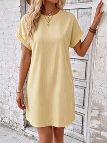 EMERY ROSE Summer Casual Striped Short Sleeve Dress - Yellow - View 5