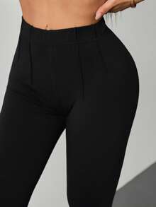 SHEIN PETITE 2026 Casual Girlisim High Waist Comfortable Stretch Fabric Pants Suitable For Round Body Curves Compatible With Apple Shaped Body Summer Golf - Black - View 15