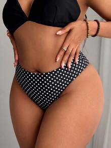 SHEIN Swim 2026 New Spring/Summer Plus Size Women Polka Dot & Solid Color High Waist Bikini Bottom 2pcs Set - Multicolor - View 5