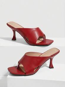 CUCCOO SZL Women's Square Toe Elegant High Heel Slide Sandals, Suitable For Daily Wear - Red - View 4