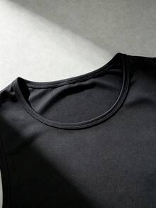 GymBeat 男士字母印花休閒健身運動背心 - 黑色 - 查看 5
