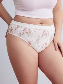 Elorette Pastoral Romantic Fresh Plus Size Jacquard Triangle Panties - White - View 3