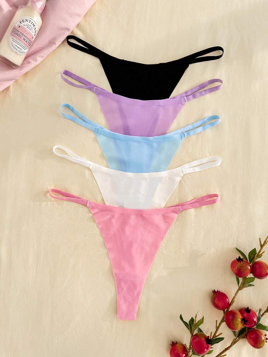 Eraneu 女款素色舒適丁字褲 5入組 - 彩色 - 查看 1