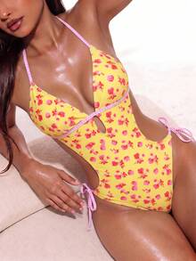 Swim Mod Spring/Summer Hot-Selling Solid Color Sexy Tropical One-Piece Swimsuit For Beach Vacation Butter Yellow - Multicolor - View 4