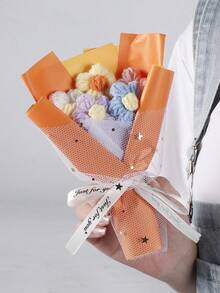 1 PC Creative Home Decor Gift Idea Multicolor Soft Decorative Puff Flower Bouquet Floral Arrangement Centerpiece For Mothers Day Women Day Living Room Unique Handcrafted Look - multicolor - View 14