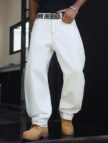 Manfinity EMRG Jean en denim décontracté et polyvalent pour hommes grande taille - Beige - Voir 3