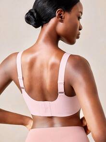 Veilyse Seamless Backless Wireless Thin Adjustable Strap Bra, Lingerie - Pink - View 3