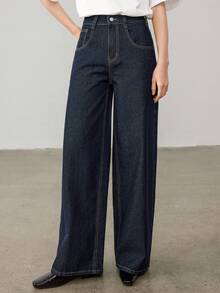 DAZY Women's Retro Korean Style Casual Loose Pocket Wide Leg Jeans Petite - Blue - View 5