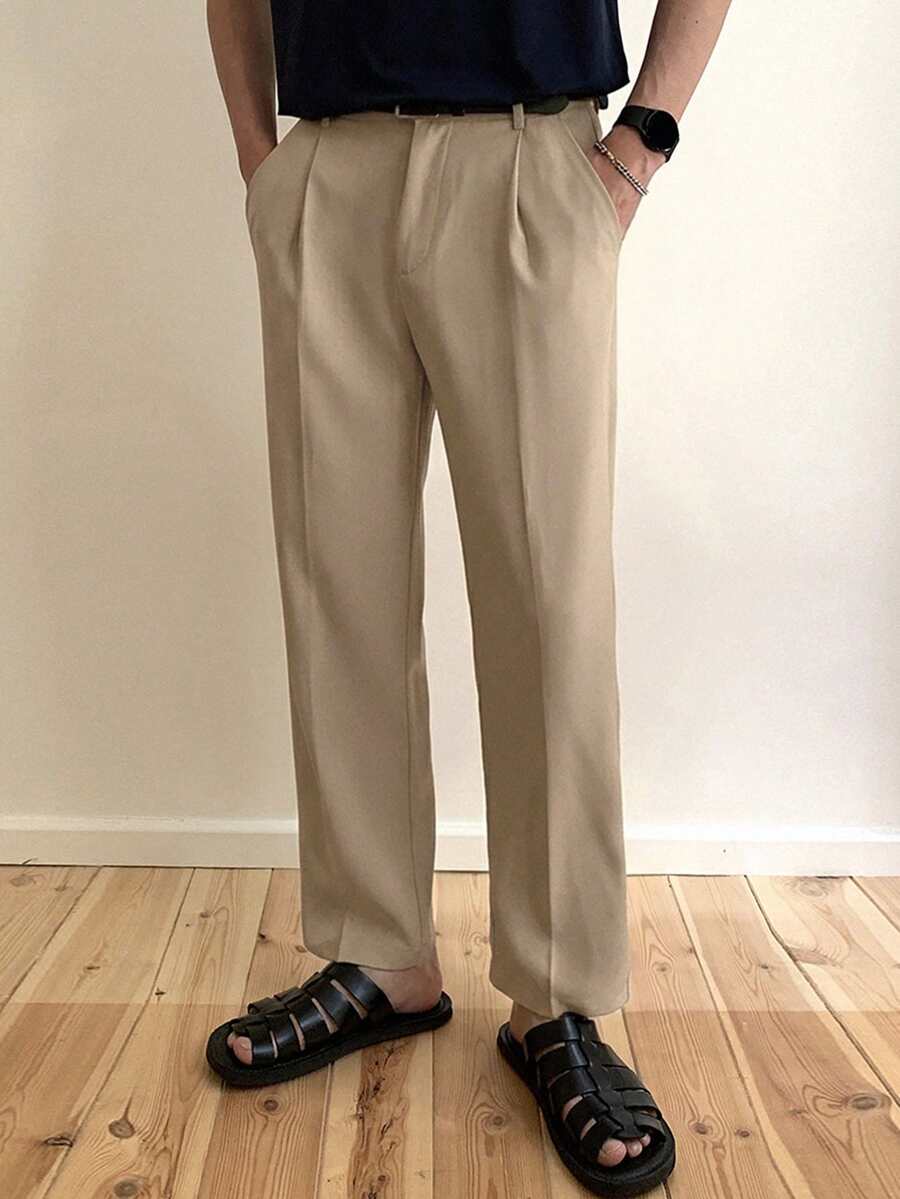 DAZY Khaki Fitted Commuter Men's Solid Color Dress Pants - Khaki - View 1