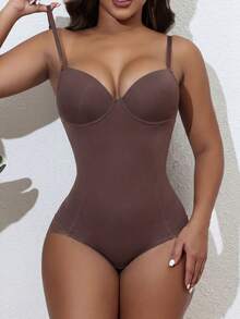 SHEIN 1件女用腰圍束身衣與塑身衣（含鋼圈） - 咖啡棕 - 查看 2