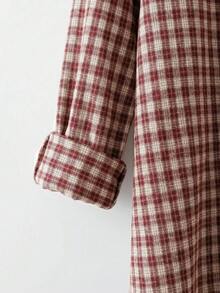 Comfylo Plus Size Women's Plaid Casual Versatile Daily Outing Shirt - Burgundy - View 4