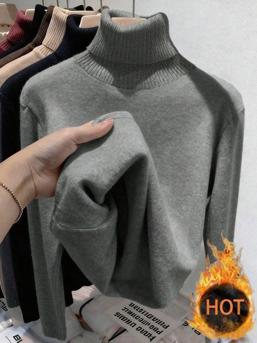Franclia New Thickened Versatile Crew Neck Long Sleeve Women T-Shirt, Winter - Light Grey - View 1