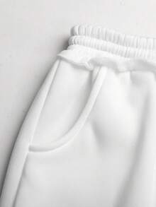 SHEIN Tween Girl Casual Everyday Versatile Comfortable Mid-Waist Embroidered Pattern Sweatpants - White - View 6