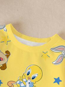 LOONEY TUNES X SHEIN Sweatshirt Lucu Lengan Panjang Leher Bulat Motif Kartun untuk Bayi Perempuan - Putih - View 4
