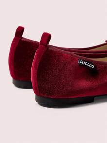 CUCCOO DOLLMOD Women's Shoes, Burgundy, Velvet Texture, Bow-Decorated Round Toe Ballet Flats, Sweet, Cute, Comfortable And Versatile - Burgundy - View 6