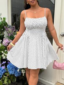 GalTyme Plus Size Women's White Pleated Casual 90s 90s Date Vacation Vacation Party Spaghetti Strap Dress Summer - Black and White - View 7