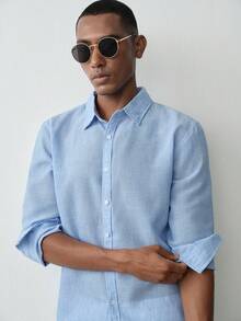 MENRIVO 男士春夏长袖衬衫 Manfinity CasualCool 男士纯色休闲长袖衬衫 男士纽扣衬衫 男士纹理衬衫 男士透气衬衫 男士休闲衬衫 沙滩男士衬衫 波西米亚风男士衬衫 男士衬衫 浅蓝色男士衬衫 礼仪 - 淺藍色 - 查看 5