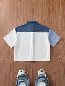 SWAVVY Chemise à manches courtes pour hommes en velours côtelé 8-wale 100% polyester tricolore - Bleu et Blanc - Voir 4