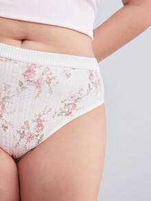 Elorette Pastoral Romantic Fresh Plus Size Jacquard Triangle Panties - White - View 4