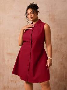 Veslaya Spring Summer New Arrivals Commuting Casual Elegant Everyday Outings Basic Party Formal Office Family Gathering Fitted Sleeveless Shirt Dress - Red - View 9