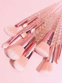 10 Pcs Professional Makeup Brush Set Pink Rose Red Blush Powder Eye Brushes Complete Kit Travel Makeup Tool Set Giveaway Must Have Beauty Accessory - Multicolor - View 2