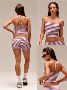 GLOWMODE FeatherFit™ T-Neck Racerback Tank Top Light Support Low Impact Yoga Pilates Studio Spring Summer - Pink - View 7