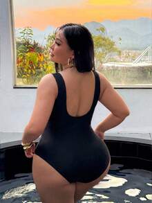 Swim Vcay 大尺碼一件式泳衣 夏季海灘度假花卉印花露背性感粉色熱帶風情泳衣 - 彩色 - 查看 3