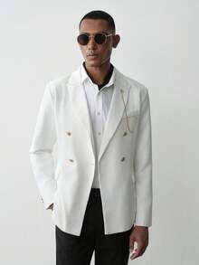 MENRIVO Blazer Pria Putih dengan Rantai Saku, Gaya Kasual, Cocok untuk Musim Pernikahan dan Acara Pesta Biasa, Formal, dan Upacara. - Putih - View 6