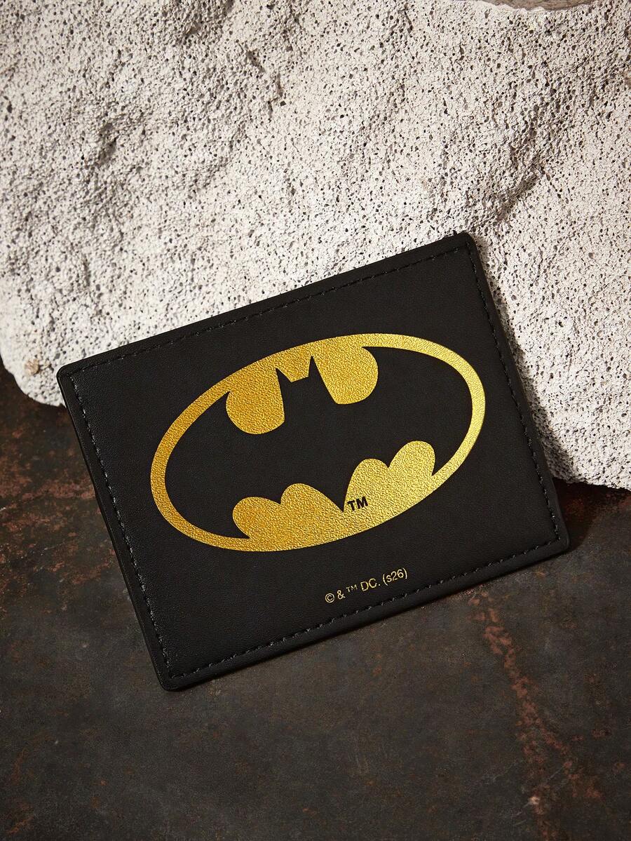 BATMAN X SHEIN 1 Pieza Bolsa de tarjeta con patrón de insignia bronceada, puede almacenar tarjetas, billetes, adecuada para hombres, mujeres, estudiantes, especialmente para fans, murciélagos - Bronceado - Ver 1