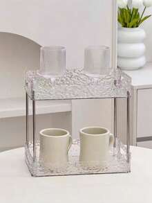 1Pc Double-Layer Clear Desktop Organizer Tray, Easy To Install, Storage Rack For Cosmetics & Cups, Multi-Use For Bathroom, Bedroom, Office & Room Decor - multicolor - View 7