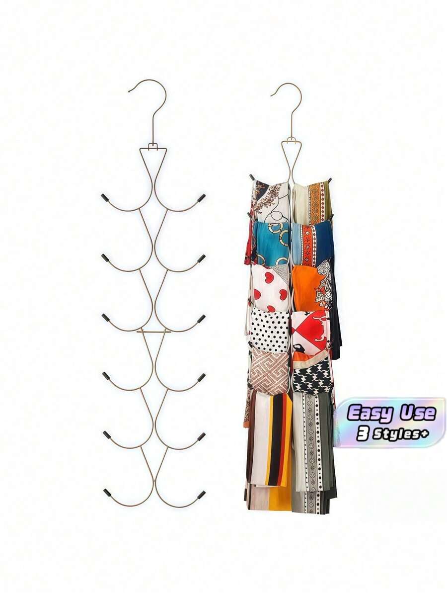 1Pack Scarf Hanger With 12 Storage Shelves, Purse Hanger With 360-Degree Rotating Hook, Scarf Organizer For Closet Scarves, Shawls, Belts, Purses And Baseball Caps - Silver - View 1