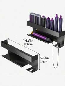 1pc Large Capacity Carbon Steel Wall Mount Holder For Hair Dryer Curling Iron Rustproof No Drilling Self Adhesive Strong Load Bearing Hair Tool Storage Box Bathroom Salon Organizer For Home Hotel Dormitory Travel Black Wall Mounted Hair Dryer Stand - Multicolor - View 8