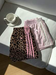 Comfortcana 2件組女款休閒極簡主義樹枝印花針織拼接貼布寬鬆短褲 - 彩色 - 查看 3