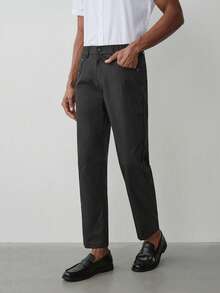 MENRIVO Men Solid Color Patch Pocket Straight Loose Casual Pants, Fall - Black - View 4