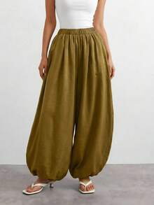 SHEIN PETITE Women's 2026 Spring/Summer New Style Long Green Silk-Feel Pants, Vintage Style, Satin Finish, High-Quality Texture, Street Style, Elegant And Suitable For Parties, Outings, And Casual Outings. ,Petite Women - Fresh Green - View 7