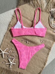 Bonvoyette Setelan Baju Renang Wanita Kasual Modis 2 Potong Motif Cangkang Ungu Musim Semi/Panas dari Kain Jacquard Rajut - Hot Pink - View 8