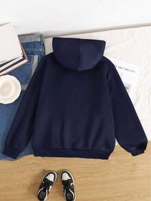 SHEIN Tween女孩秋冬休閒連帽開襟外套 - 藍色 - 查看 4