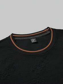 Manfinity Homme Men's Knitted Jacquard Solid Color Textured Collar & Cuff Ribbed T-Shirt - Black - View 5