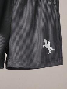 SHEIN 新生兒夏季男嬰無袖短褲套裝 白色紋理條紋印花 柔軟套頭衫 - 灰色 - 查看 7