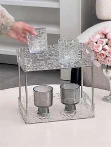 1Pc Double-Layer Clear Desktop Organizer Tray, Easy To Install, Storage Rack For Cosmetics & Cups, Multi-Use For Bathroom, Bedroom, Office & Room Decor - multicolor - View 4