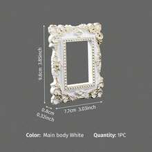 Cirelle 1 pieza, marco de cuadro decorativo tallado estilo europeo blanco y dorado, Body de marco de material de resina pintado a mano, artículo de exhibición en miniatura para mesa interior, accesorios DIY hechos a mano, múltiples formas disponibles para selección, mejora el estilo general del espacio, adecuado para decoración de escenas en bodas, celebraciones de festivales, etc., artículos de decoración en miniatura para casas pequeñas, accesorios para fotografía de belleza, arte de uñas, joyería, etc., decoración de empaque de regalo - 1PC - Ver 15