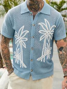 VENTUSAIL Men's Coconut Tree Hollow Knit Top - Baby Blue - View 8