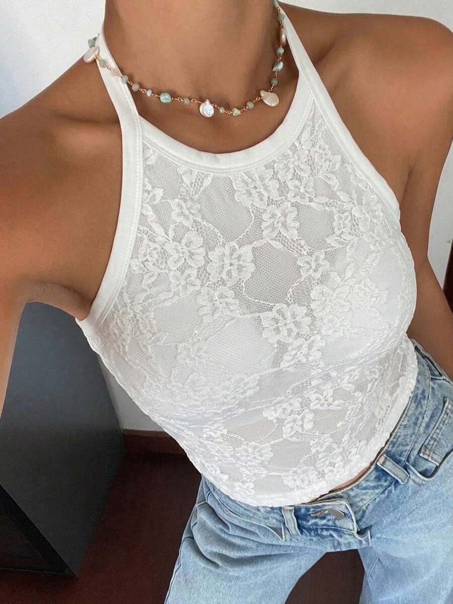 DAZY 女款素色修身休閒度假夏季背心上衣 - 白色 - 查看 1