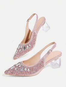 CUCCOO TILAWA Women's Crystal Heel Glass Rhinestone Pointed Toe Pink High Heel Pumps, Suitable For Outings, Banquets, Parties And Other Events - Dusty Pink - View 7