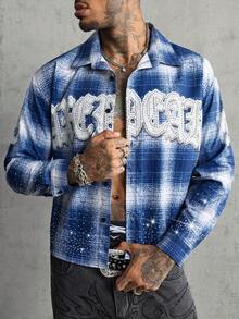 AXEPEAK Men's Casual Shirt Loose Cropped Fit Rhinestone Embellished Top - Multicolor - View 5
